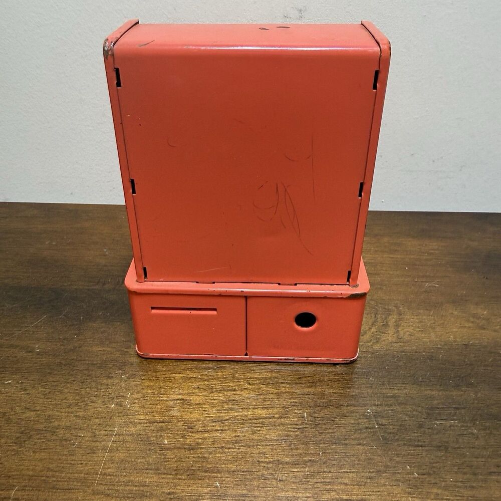 Vintage Uncle Sam’s 3 Coin Red Orange Metal Counting Register Bank - Works ! - Picture 5 of 11